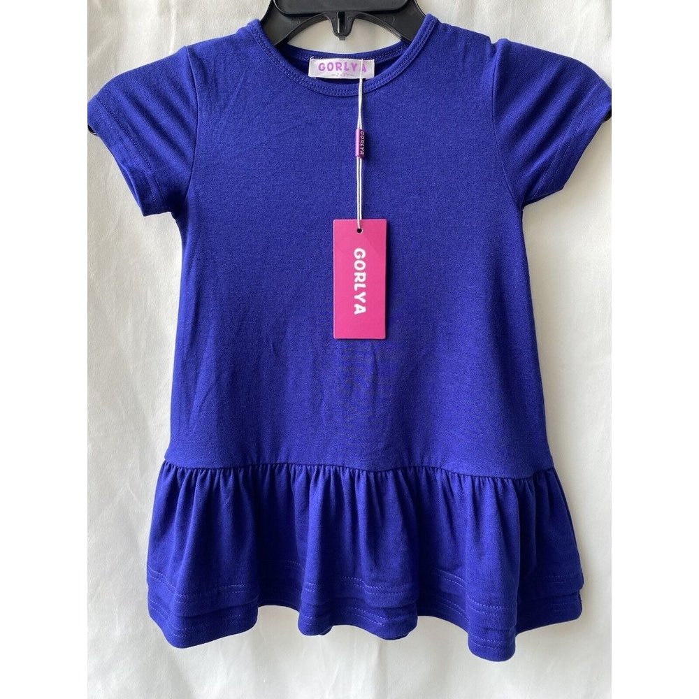 Gorlya Short Sleeve SunDress Girls Size 2-3Y Royal Blue Crew Neck Layered Dress
